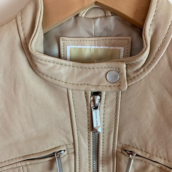Michael Kors Taupe Leather Jacket Moto Jacket - Picture 7 of 8